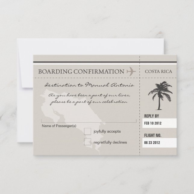 RSVP Boarding Pass TO COSTA RICA Card (Front)