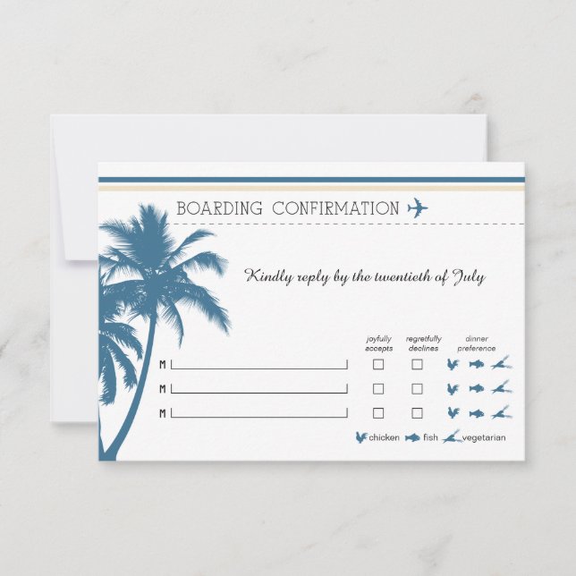 RSVP Boarding Pass TO Florida Blue & Cream Invitation (Front)