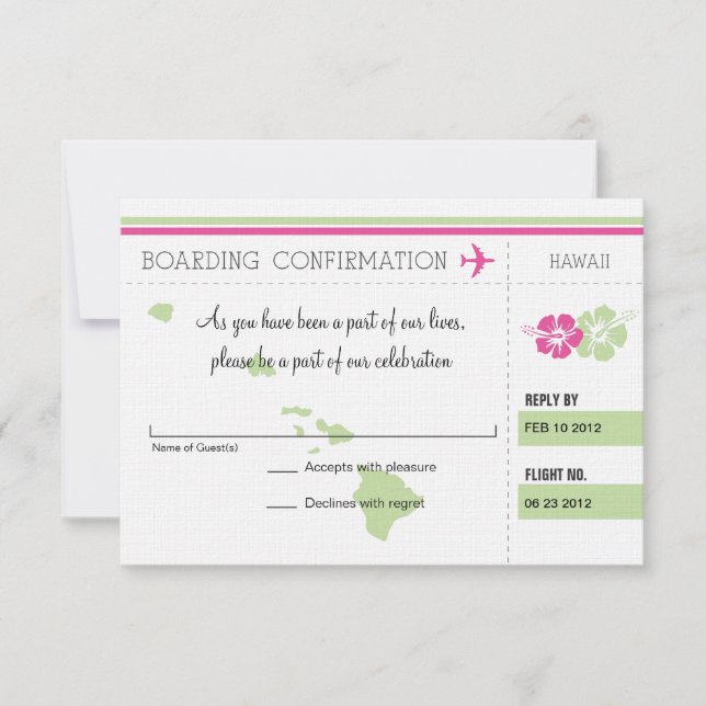 RSVP Boarding Pass TO Hawaii (Front)