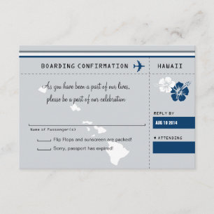 RSVP Boarding Pass TO HAWAII Grey and Blue Card