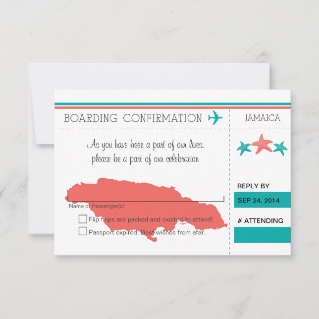 RSVP Boarding Pass TO JAMAICA Card (Front)