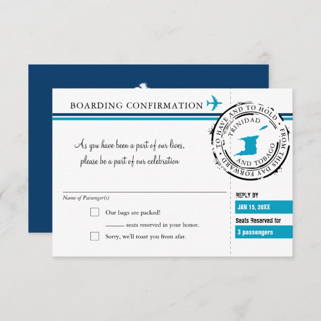 RSVP Boarding Pass to Trinidad and Tobago Invitation (Front/Back)