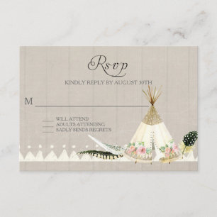 RSVP BOHO Tribal Feathers Tee Pee Floral Rustic Card