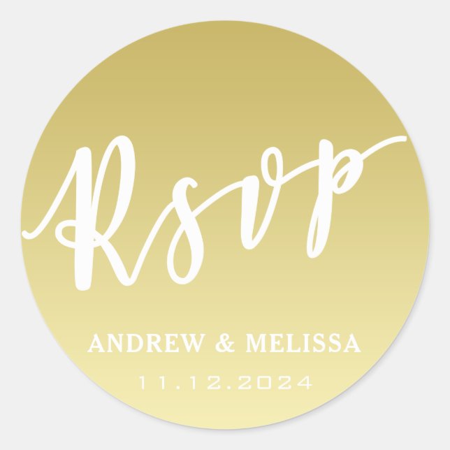 RSVP | Brush Script Faux Gold Wedding Sticker (Front)