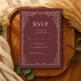 RSVP Burgundy Gold Minimalist Wedding Card