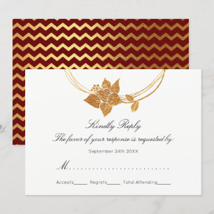 RSVP Burgundy Maroon Gold Floral Wreath Chevron Invitation
