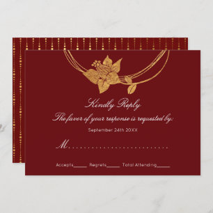 RSVP Burgundy Maroon Gold Floral Wreath Lux Invitation