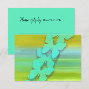 RSVP Butterfly Blue Green Yellow Watercolor  Invitation