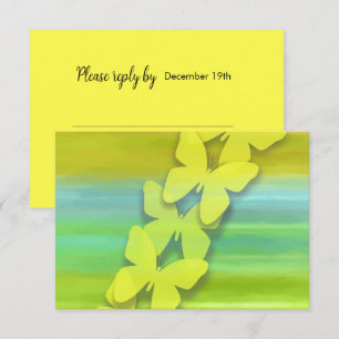 RSVP Butterfly Blue Green Yellow Watercolor Invitation