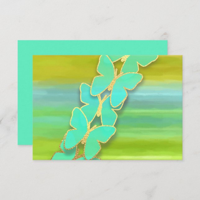 RSVP Butterfly Blue Green Yellow Watercolor  Invitation (Front/Back)