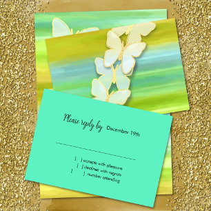 RSVP Butterfly Blue Green Yellow Watercolor  Invitation