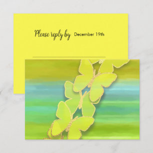 RSVP Butterfly Blue Green Yellow Watercolor  Invitation