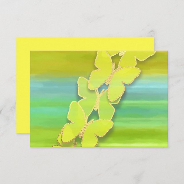 RSVP Butterfly Blue Green Yellow Watercolor  Invitation (Front/Back)