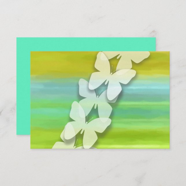 RSVP Butterfly Blue Green Yellow Watercolor  Invitation (Front/Back)