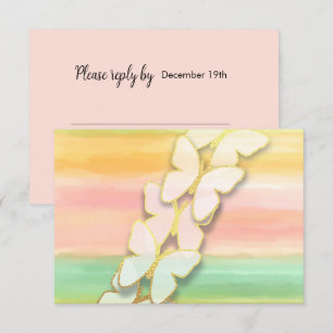 RSVP Butterfly Pink Green Peach Watercolor  Invitation
