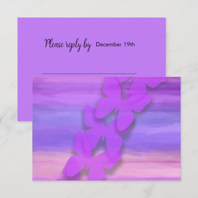 RSVP Butterfly Pink Purple Watercolor  Invitation (Front/Back)