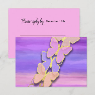 RSVP Butterfly Pink Purple Watercolor  Invitation