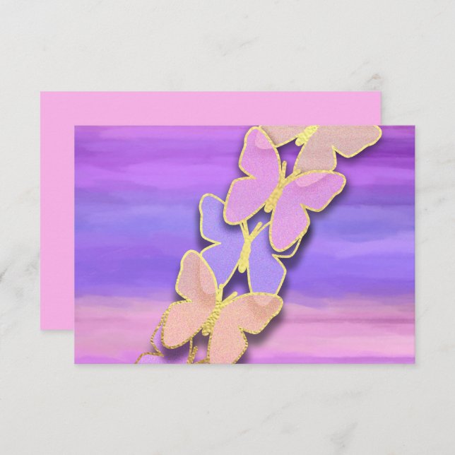 RSVP Butterfly Pink Purple Watercolor  Invitation (Front/Back)