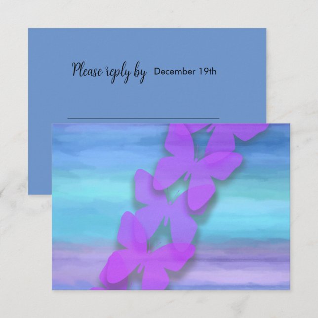 RSVP Butterfly Turquoise Purple Watercolor  Invitation (Front/Back)