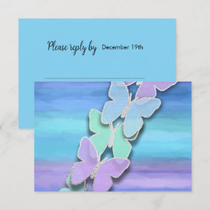 RSVP Butterfly Turquoise Purple Watercolor  Invitation