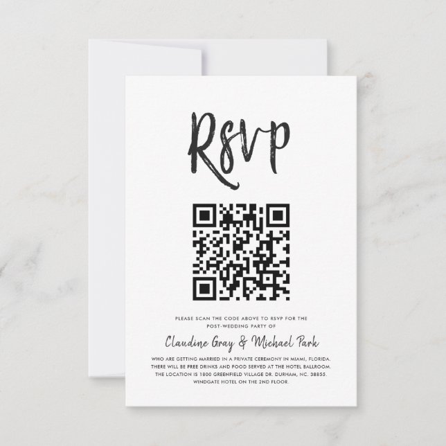 RSVP by QR Code | Black White Script Style Invitation (Front)