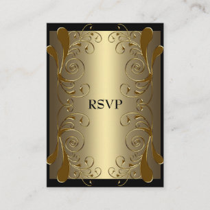 RSVP Card Black Gold Glam Floral