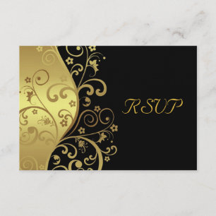 RSVP Card--Black & Gold Swirls Card