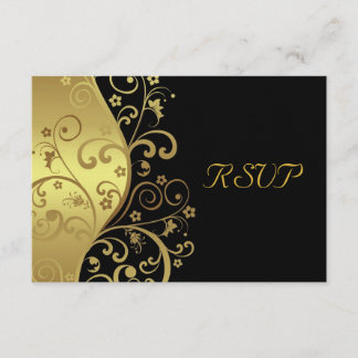 RSVP Card--Black & Gold Swirls Card