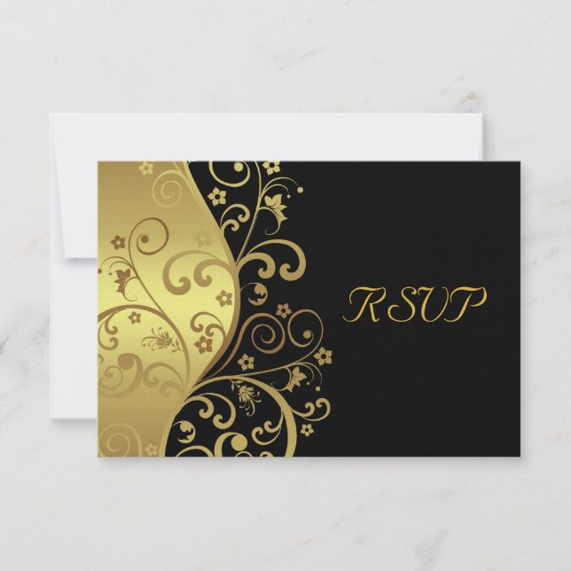 RSVP Card--Black & Gold Swirls Card (Front)