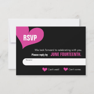 RSVP Card - Black with Pink Hearts
