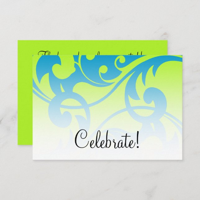 RSVP Card Blue and Green Contemporary Swirls (Front/Back)