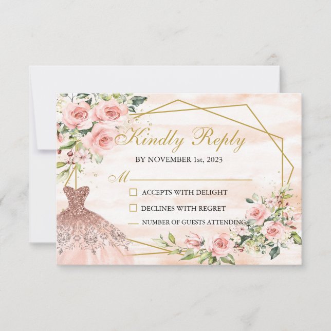 RSVP Card Blush Pink Quinceañera (Front)