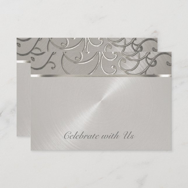RSVP Card Elegant All Silver Filigree Swirls (Front/Back)