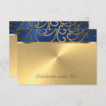 RSVP Card Elegant Blue and Gold Filigree