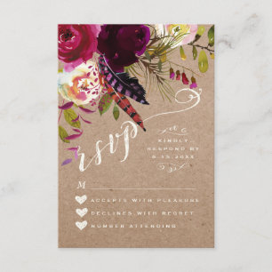RSVP CARD   Elegant Floral Rustic Boho Rose Kraft