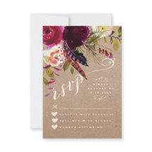 RSVP CARD | Elegant Floral Rustic Boho Rose Kraft