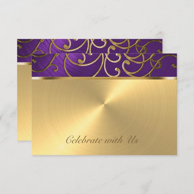 RSVP Card Elegant Purple and Gold Filigree (Front/Back)