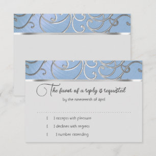 RSVP Card Elegant Sky Blue and Gold Filigree