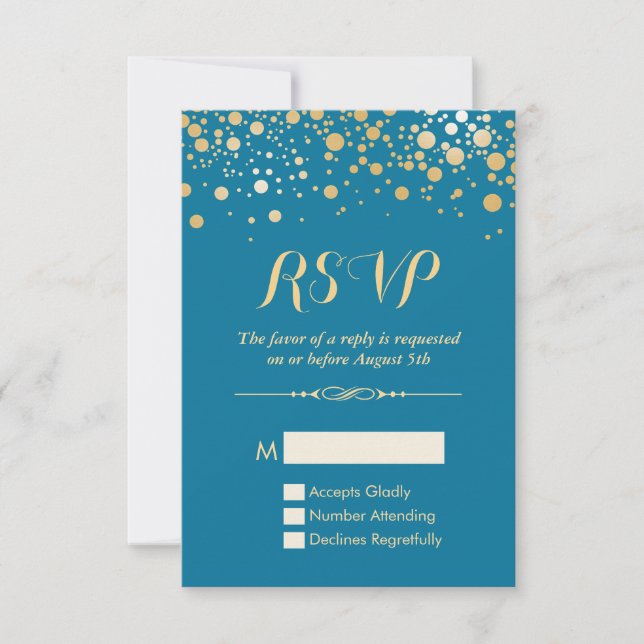 RSVP Card - Gold Confetti Dots Royal Blue (Front)