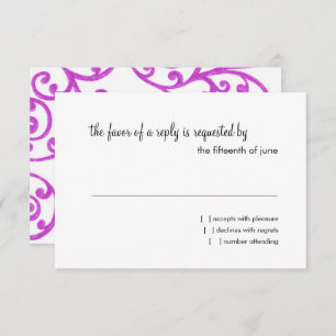 RSVP Card Magenta Pink Scroll Pattern