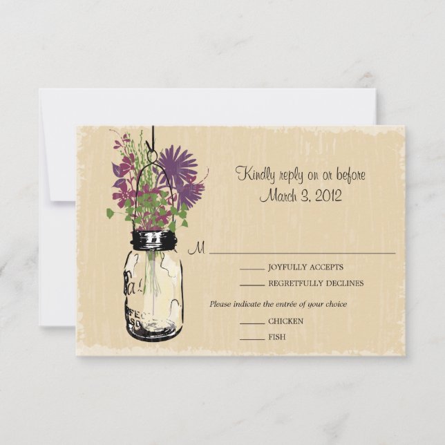 RSVP Card Mason Jar and Wildflowers (Front)
