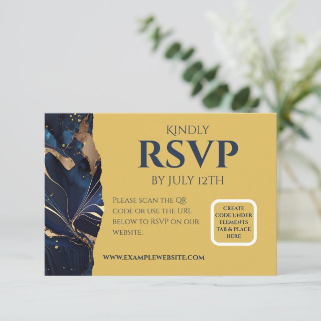 RSVP Card Navy Blue & Gold Marble Theme (Standing Front)
