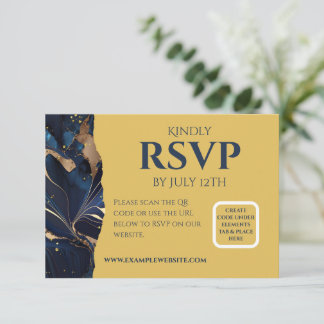 RSVP Card Navy Blue & Gold Marble Theme