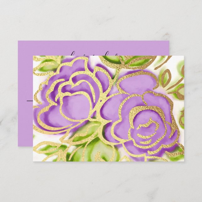 RSVP Card Painted Watercolor Purple Roses (Front/Back)