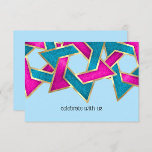 RSVP Card Pink Turquoise Star of David