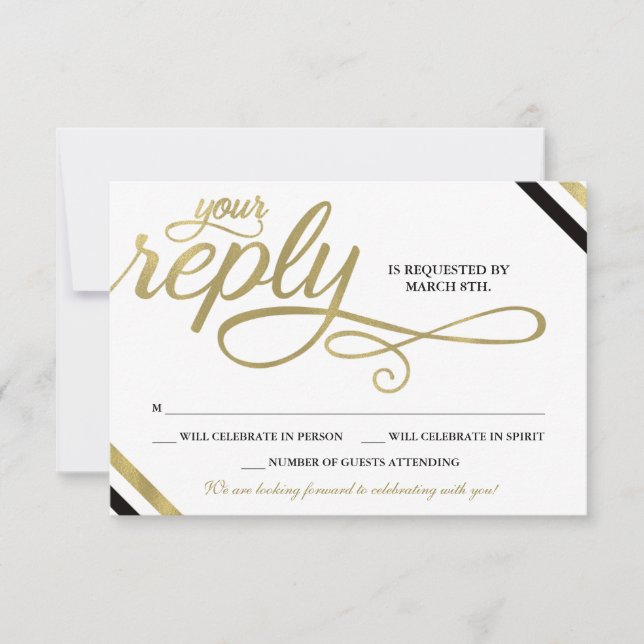 RSVP Card, Reply, Always & Forever, Faux Gold Card (Front)