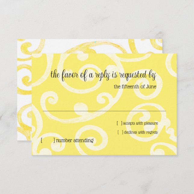 RSVP Card Scroll Pattern Yellow (Front/Back)