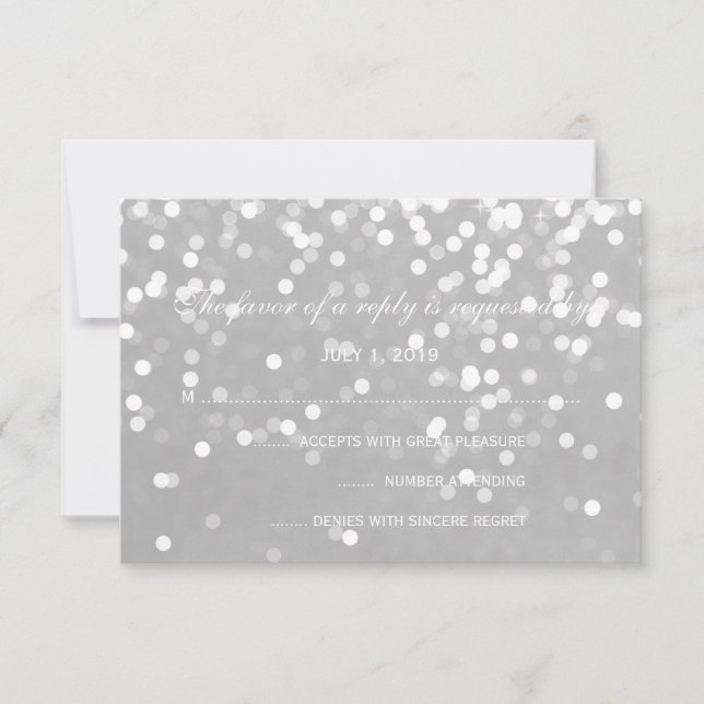 RSVP Card - Sparkling Wedding Grey Silver (Front)