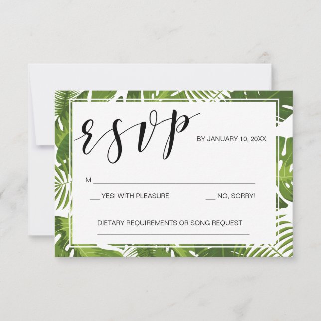 RSVP card template tropical elegant wedding (Front)