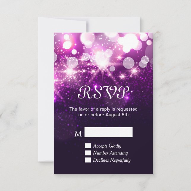 RSVP Card - Trendy Purple Glitter Sparkles (Front)